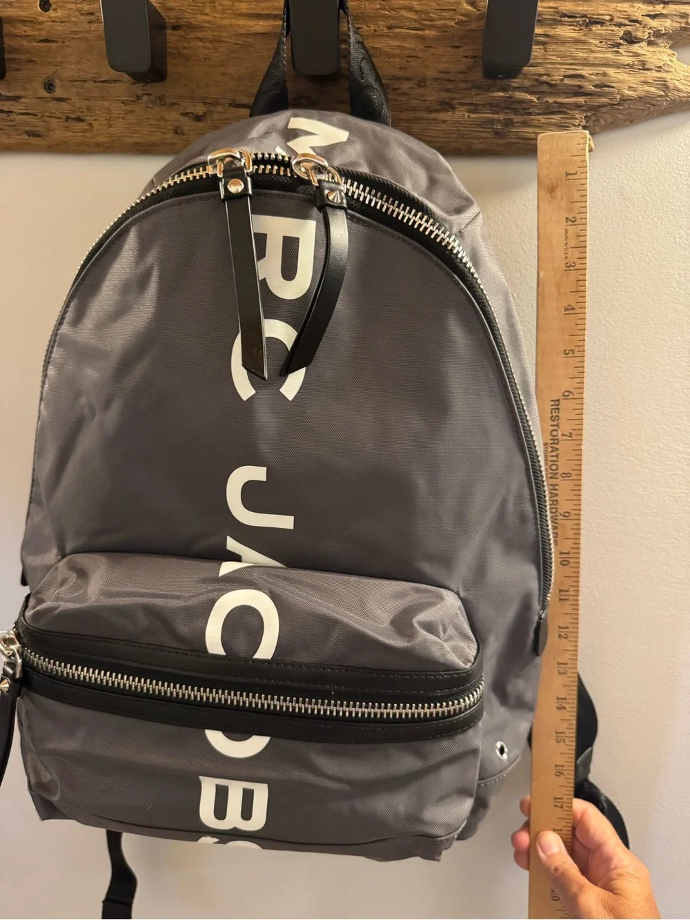 Marc Jacobs Suspiria Logo Print Backpack Gray Nylon with White Letters with card